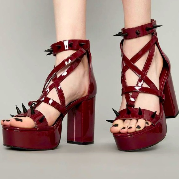 Dolls Kill Widow Spiked Pentagram Platform Sandals NWOT W10 - Picture 2 of 14